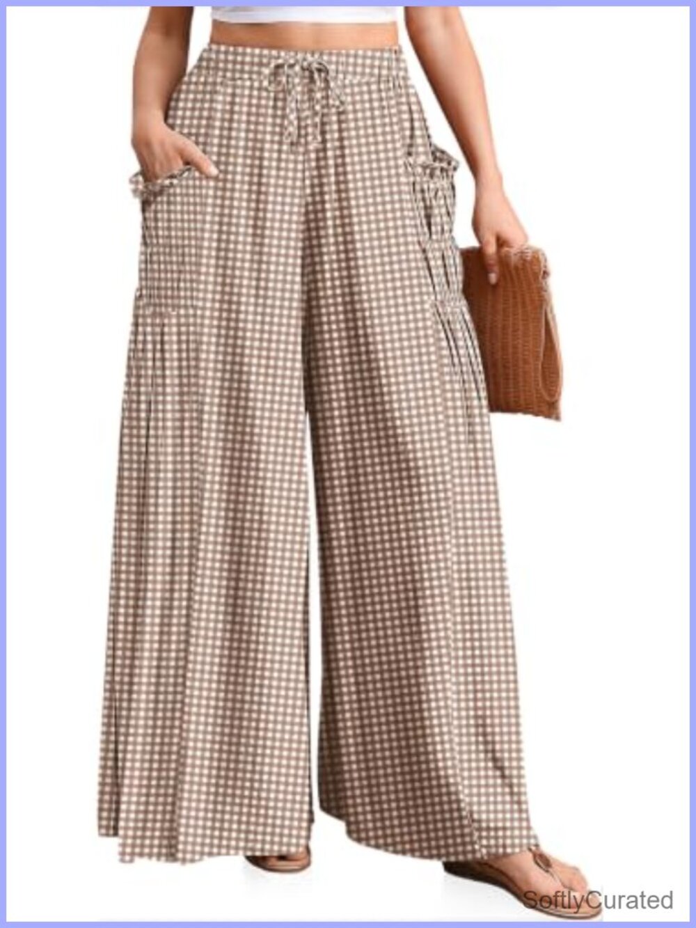 Wide Leg Palazzo Pants Linen Blend Smocked Waist Drawstring Pockets